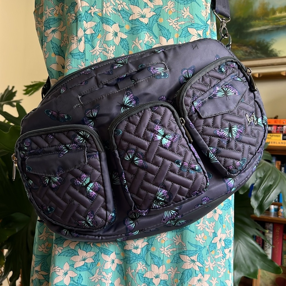 Lug Railcar 🦋 Butterfly Grey, large Cross body bag, travel, lightweight